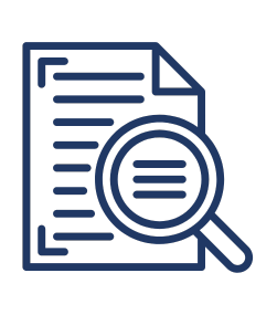 Decorative icon of a file with a magnifying glass. Click to be taken to resources and regulations.